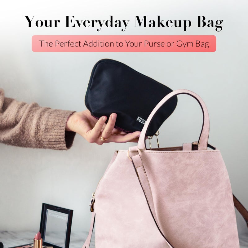 KUSSHI Washable Travel Makeup Bag for Purse (Everyday, Satin Black/Red) - Image 4